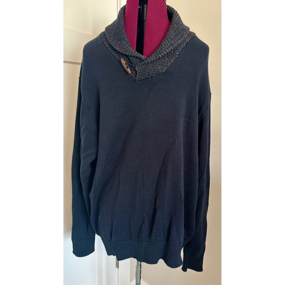 Weatherproof Vintage Mens XL Navy Blue Shawl Collar Toggle Cotton Sweater/Prep